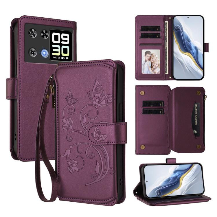 Butterfly Love Flower Multi-card Zipper Wallet Leather Phone Case, For Cubot A40, For Cubot P90, For Cubot A30, For Cubot A20, For Cubot Max 5, For Cubot A10