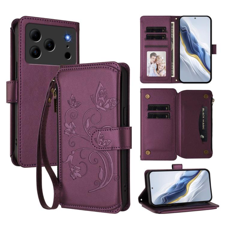 Butterfly Love Flower Multi-card Zipper Wallet Leather Phone Case, For Doogee Note 56 / Note 56 Pro, For Doogee N60 Pro, For Doogee Note 59 / Note 59 Pro, For Doogee Note 58 / Note 58 Pro, For Doogee Blade GT, For Doogee N55 / N55 Plus