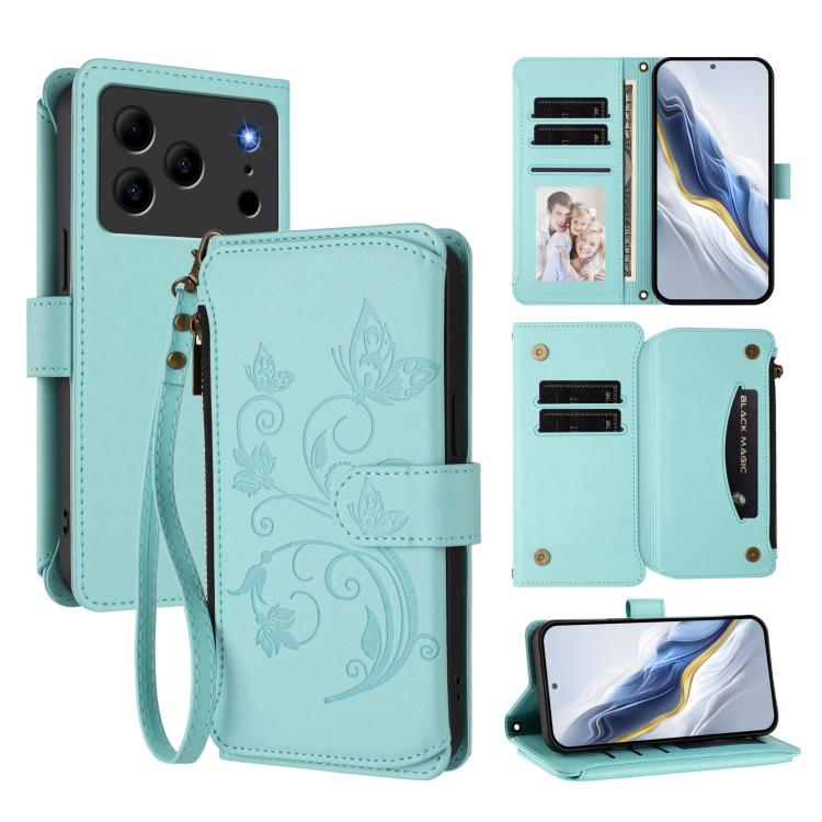 Butterfly Love Flower Multi-card Zipper Wallet Leather Phone Case, For Doogee Note 56 / Note 56 Pro, For Doogee N60 Pro, For Doogee Note 59 / Note 59 Pro, For Doogee Note 58 / Note 58 Pro, For Doogee Blade GT, For Doogee N55 / N55 Plus
