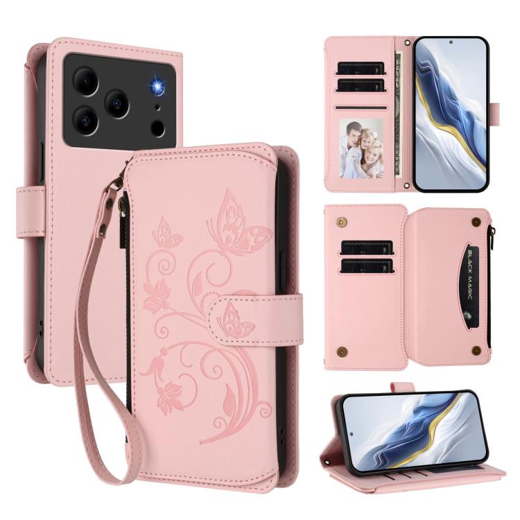 Butterfly Love Flower Multi-card Zipper Wallet Leather Phone Case, For Doogee Note 56 / Note 56 Pro, For Doogee N60 Pro, For Doogee Note 59 / Note 59 Pro, For Doogee Note 58 / Note 58 Pro, For Doogee Blade GT, For Doogee N55 / N55 Plus