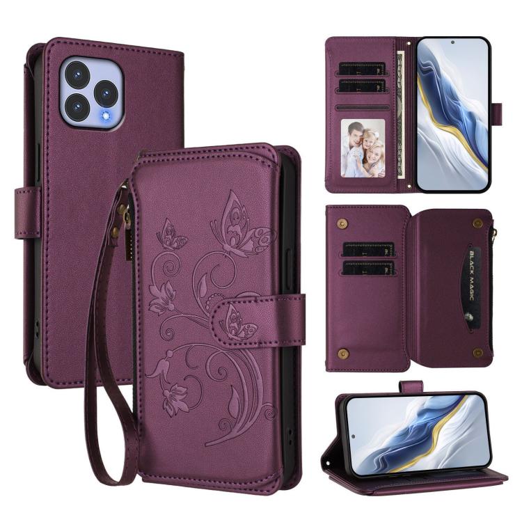 Butterfly Love Flower Multi-card Zipper Wallet Leather Phone Case, For Wiko T60 / Cubot P80, For Wiko T20