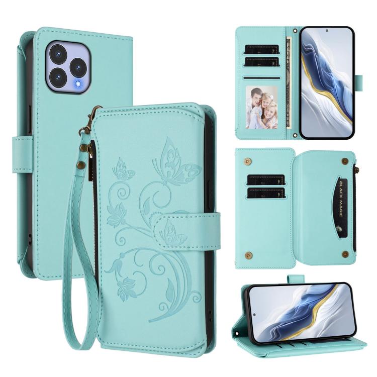 Butterfly Love Flower Multi-card Zipper Wallet Leather Phone Case, For Wiko T60 / Cubot P80, For Wiko T20