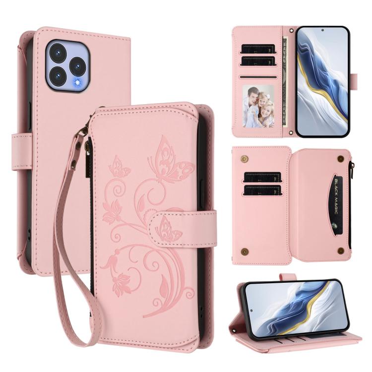 Butterfly Love Flower Multi-card Zipper Wallet Leather Phone Case, For Wiko T60 / Cubot P80, For Wiko T20