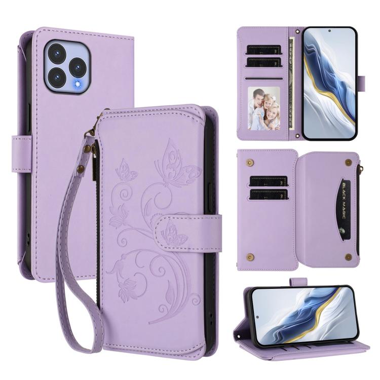 Butterfly Love Flower Multi-card Zipper Wallet Leather Phone Case, For Wiko T60 / Cubot P80, For Wiko T20