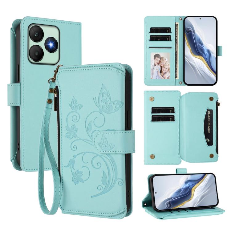 Butterfly Love Flower Multi-card Zipper Wallet Leather Phone Case, For Wiko T60 / Cubot P80, For Wiko T20