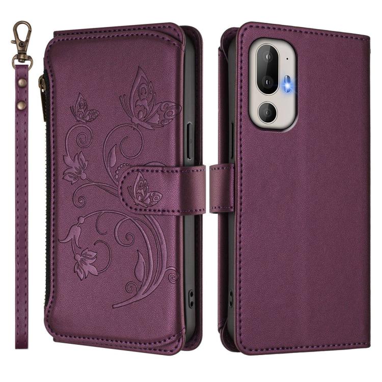 Butterfly Love Flower Multi-card Zipper Wallet Leather Phone Case, For HTC U24 Pro