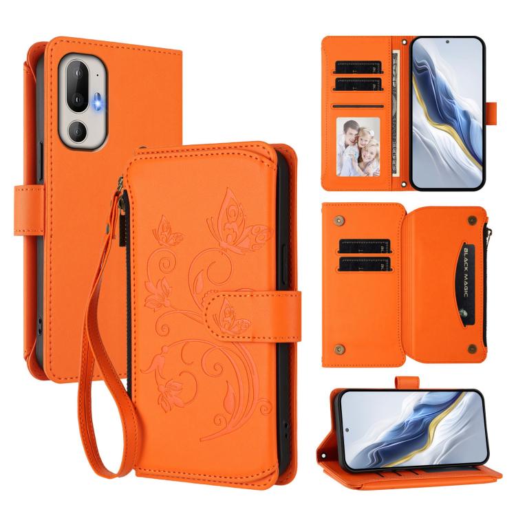Butterfly Love Flower Multi-card Zipper Wallet Leather Phone Case, For HTC U24 Pro