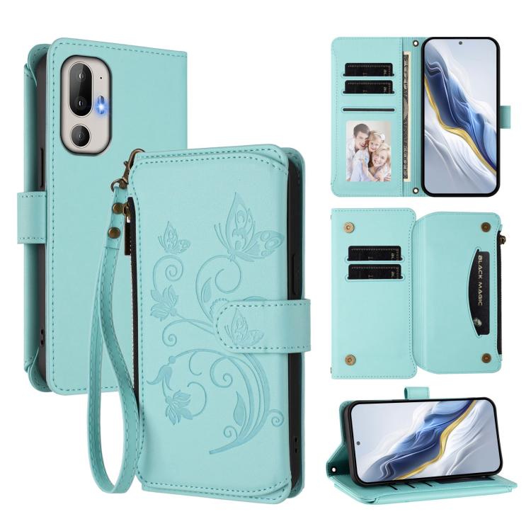 Butterfly Love Flower Multi-card Zipper Wallet Leather Phone Case, For HTC U24 Pro