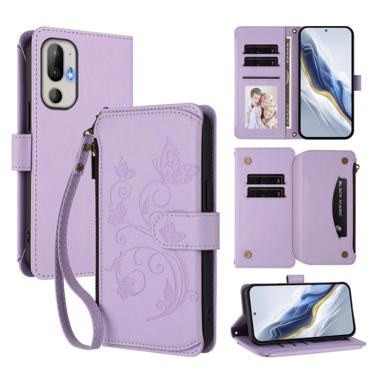 Butterfly Love Flower Multi-card Zipper Wallet Leather Phone Case, For HTC U24 Pro