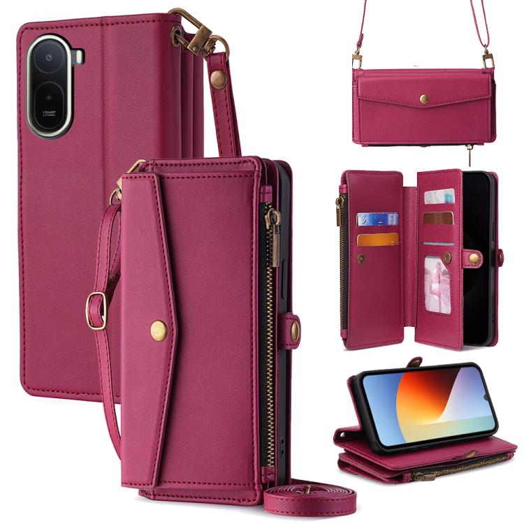 Zipper Wallet Side Buckle Crossbody Lanyard Leather Phone Case, For Redmi A7 Pro 171mm / Poco C85x 5G, For Redmi Turbo 5 Max 5G / Poco X8 Pro Max 5G, For Redmi Turbo 5 5G / Poco X8 Pro 5G, For Redmi K90 Pro Max 5G / Poco F8 Ultra                       ...