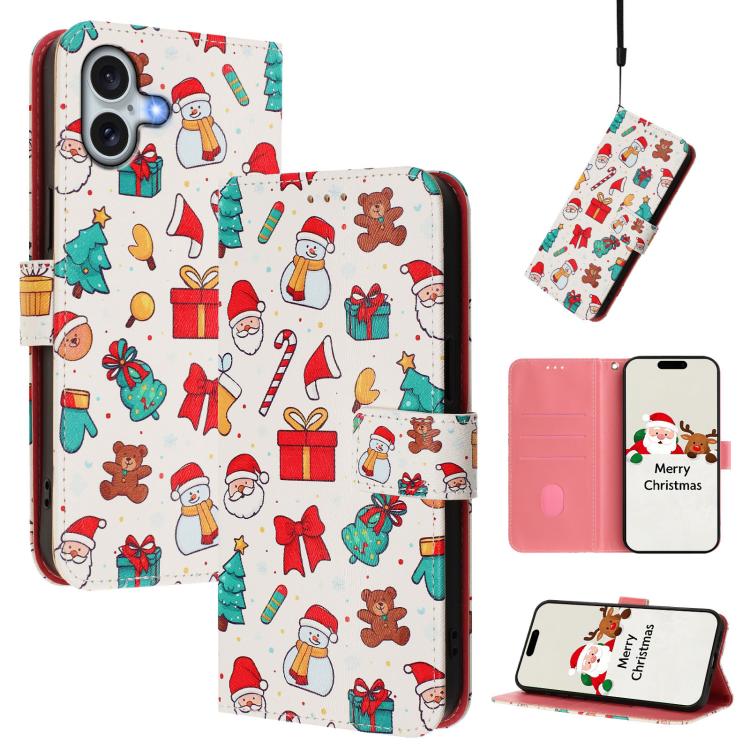 Christmas Series Buckle Leather Phone Case with Hand Strap, For iPhone 16, For iPhone 15 Pro Max, For iPhone 15 Pro, For iPhone 15 Plus, For iPhone 15, For iPhone 14 Plus, For iPhone 14 / 13, For iPhone 14 Pro