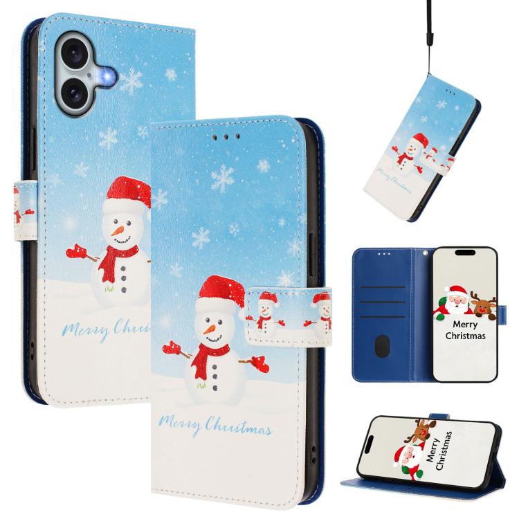 Christmas Series Buckle Leather Phone Case with Hand Strap, For iPhone 16, For iPhone 15 Pro Max, For iPhone 15 Pro, For iPhone 15 Plus, For iPhone 15, For iPhone 14 Plus, For iPhone 14 / 13, For iPhone 14 Pro