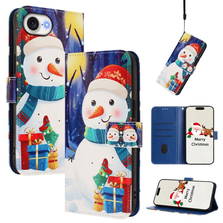 Christmas Series Buckle Leather Phone Case with Hand Strap, For iPhone 18 Pro / 17 Pro, For iPhone 18 Pro Max / 17 Pro Max, For iPhone 17e / 16e, For iPhone 17, For iPhone Air, For iPhone 16 Pro Max, For iPhone 16 Pro, For iPhone 16 Plus
