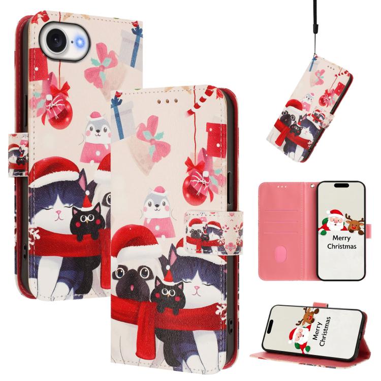 Christmas Series Buckle Leather Phone Case with Hand Strap, For iPhone 18 Pro / 17 Pro, For iPhone 18 Pro Max / 17 Pro Max, For iPhone 17e / 16e, For iPhone 17, For iPhone Air, For iPhone 16 Pro Max, For iPhone 16 Pro, For iPhone 16 Plus