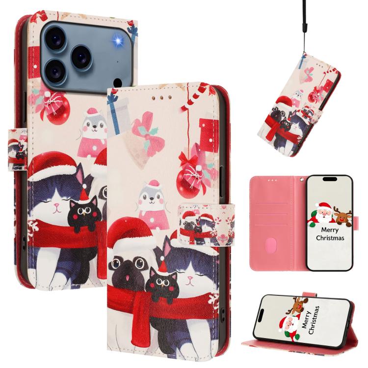 Christmas Series Buckle Leather Phone Case with Hand Strap, For iPhone 18 Pro / 17 Pro, For iPhone 18 Pro Max / 17 Pro Max, For iPhone 17e / 16e, For iPhone 17, For iPhone Air, For iPhone 16 Pro Max, For iPhone 16 Pro, For iPhone 16 Plus