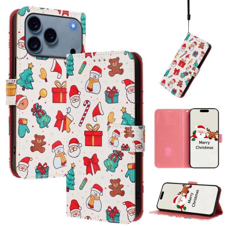 Christmas Series Buckle Leather Phone Case with Hand Strap, For iPhone 18 Pro / 17 Pro, For iPhone 18 Pro Max / 17 Pro Max, For iPhone 17e / 16e, For iPhone 17, For iPhone Air, For iPhone 16 Pro Max, For iPhone 16 Pro, For iPhone 16 Plus