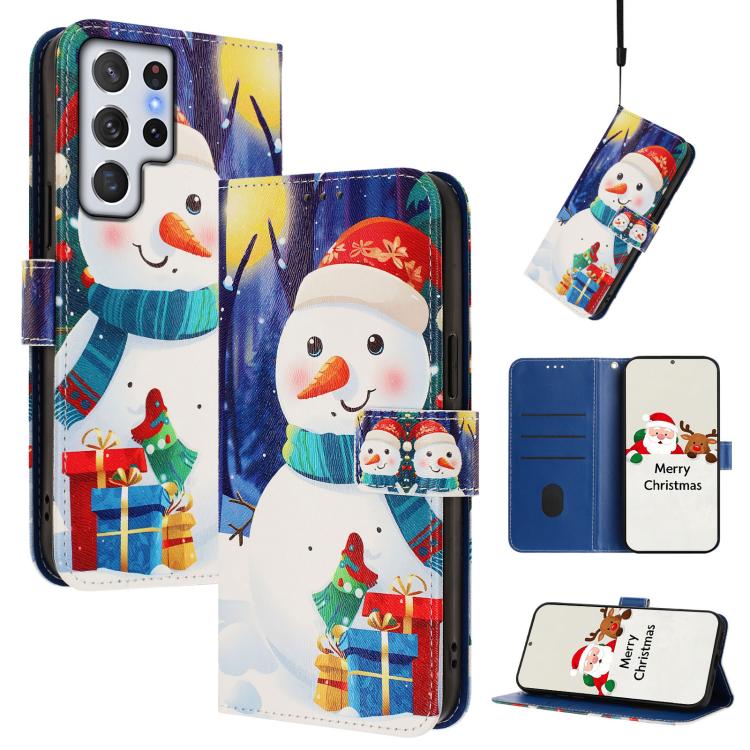 Christmas Series Buckle Leather Phone Case with Hand Strap, For Samsung Galaxy S23 5G, For Samsung Galaxy Xcover6 Pro, For Samsung Galaxy S22 Ultra 5G, For Samsung Galaxy S22+ 5G, For Samsung Galaxy S22 5G