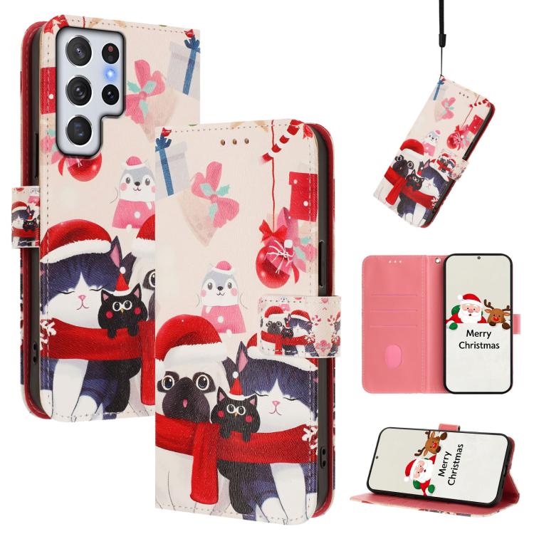 Christmas Series Buckle Leather Phone Case with Hand Strap, For Samsung Galaxy S23 5G, For Samsung Galaxy Xcover6 Pro, For Samsung Galaxy S22 Ultra 5G, For Samsung Galaxy S22+ 5G, For Samsung Galaxy S22 5G