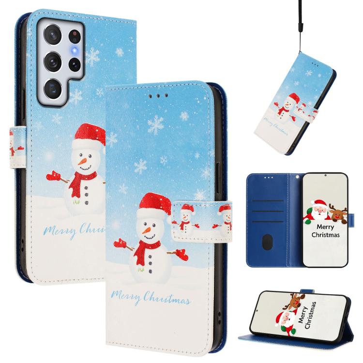 Christmas Series Buckle Leather Phone Case with Hand Strap, For Samsung Galaxy S23 5G, For Samsung Galaxy Xcover6 Pro, For Samsung Galaxy S22 Ultra 5G, For Samsung Galaxy S22+ 5G, For Samsung Galaxy S22 5G