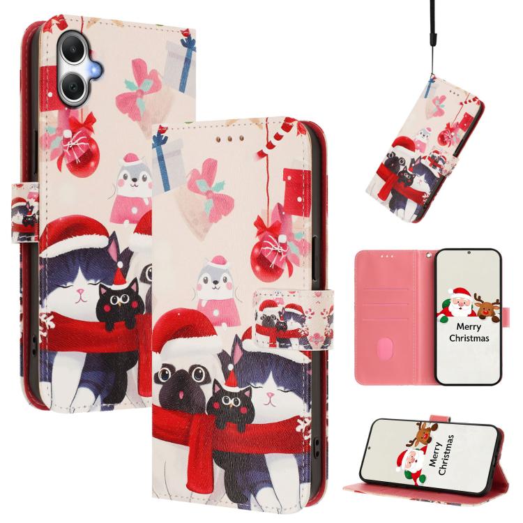 Christmas Series Buckle Leather Phone Case with Hand Strap, For Samsung Galaxy M36 5G, For Samsung Galaxy A17 / A26 5G, For Samsung Galaxy M56 5G, For Samsung Galaxy F16 5G / M16 5G, For Samsung Galaxy F06 5G / M06 5G, For Samsung Galaxy A06 5G / 4G   ...