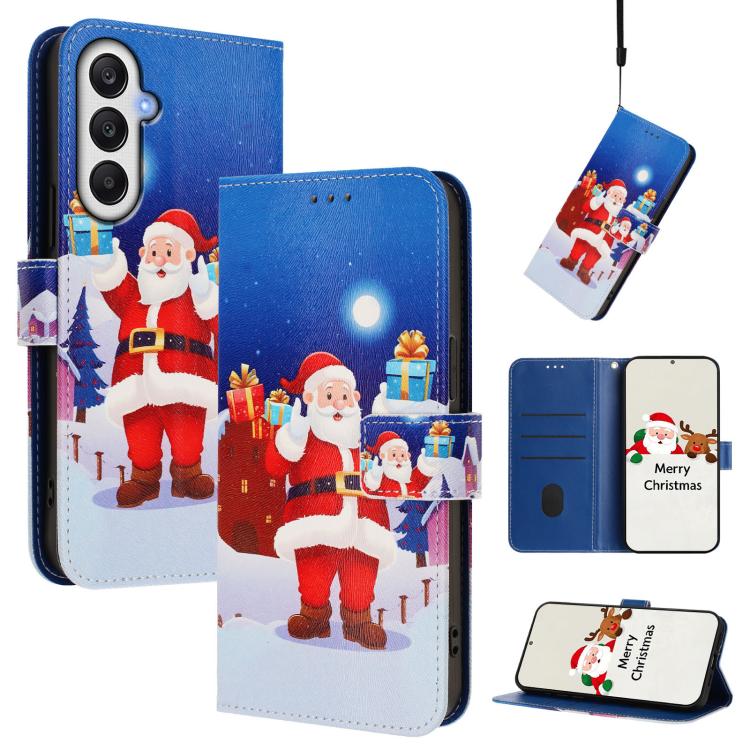 Christmas Series Buckle Leather Phone Case with Hand Strap, For Samsung Galaxy A16 5G / 4G, For Samsung Galaxy A05s / F14 4G, For Samsung Galaxy M35 5G, For Samsung Galaxy M55 5G / C55 5G, For Samsung Galaxy M15 5G / F15 5G, For Samsung Galaxy A15 5G /...