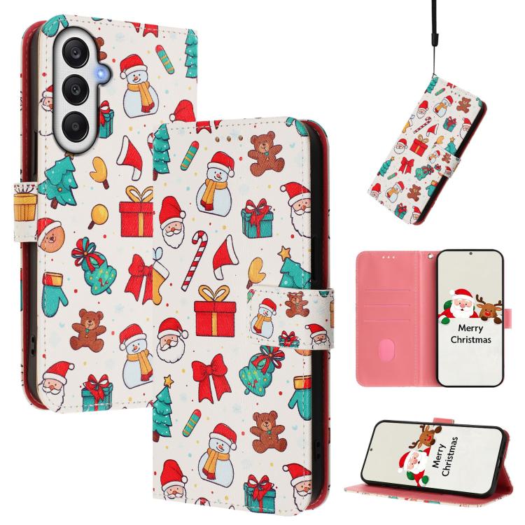 Christmas Series Buckle Leather Phone Case with Hand Strap, For Samsung Galaxy A16 5G / 4G, For Samsung Galaxy A05s / F14 4G, For Samsung Galaxy M35 5G, For Samsung Galaxy M55 5G / C55 5G, For Samsung Galaxy M15 5G / F15 5G, For Samsung Galaxy A15 5G /...