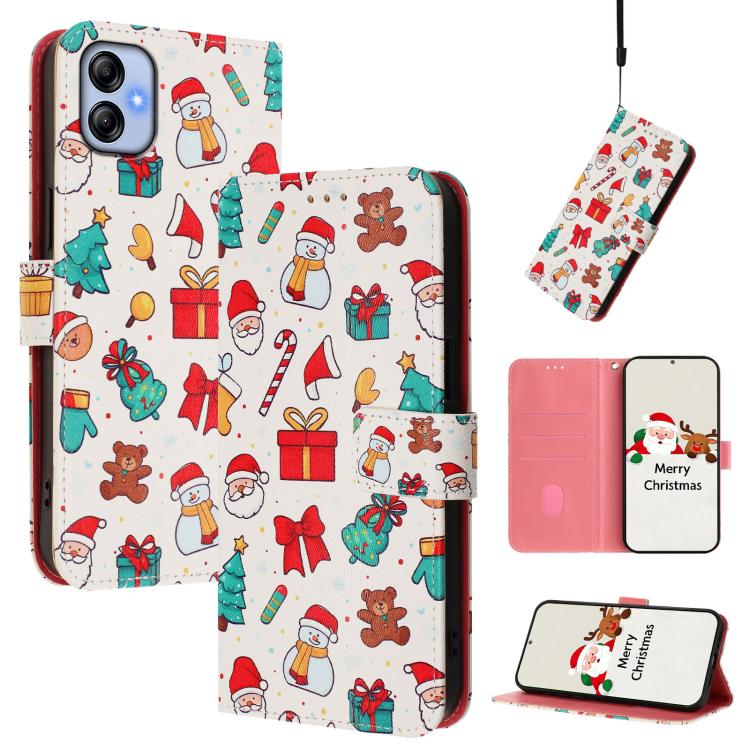 Christmas Series Buckle Leather Phone Case with Hand Strap, For Samsung Galaxy M34 5G / F34 5G, For Samsung Galaxy A25 5G, For Samsung Galaxy M54 5G / F54 5G, For Samsung Galaxy M14 5G, For Samsung Galaxy A24 4G, For Samsung Galaxy A23 5G / 4G / M23 / ...