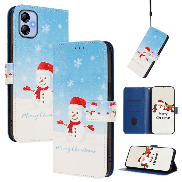 Christmas Series Buckle Leather Phone Case with Hand Strap, For Samsung Galaxy M34 5G / F34 5G, For Samsung Galaxy A25 5G, For Samsung Galaxy M54 5G / F54 5G, For Samsung Galaxy M14 5G, For Samsung Galaxy A24 4G, For Samsung Galaxy A23 5G / 4G / M23 / ...