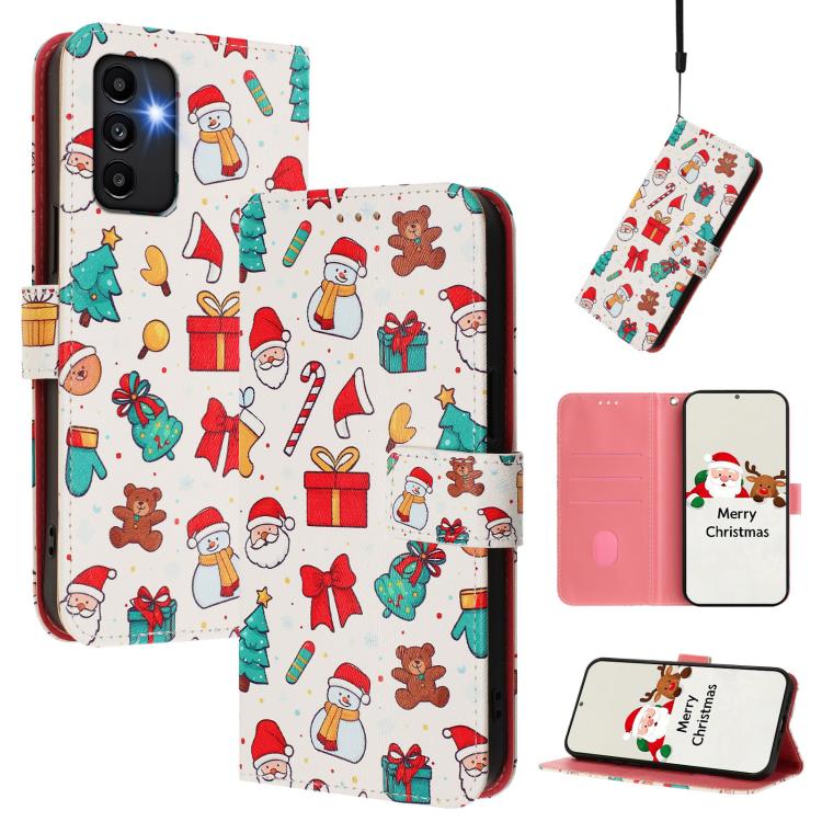 Christmas Series Buckle Leather Phone Case with Hand Strap, For Samsung Galaxy A34 5G, For Samsung Galaxy A54 5G, For Samsung Galaxy A13 5G / 4G / A04 / A04s, For Samsung Galaxy M53 5G, For Samsung Galaxy M33 5G, For Samsung Galaxy A53 5G              ...