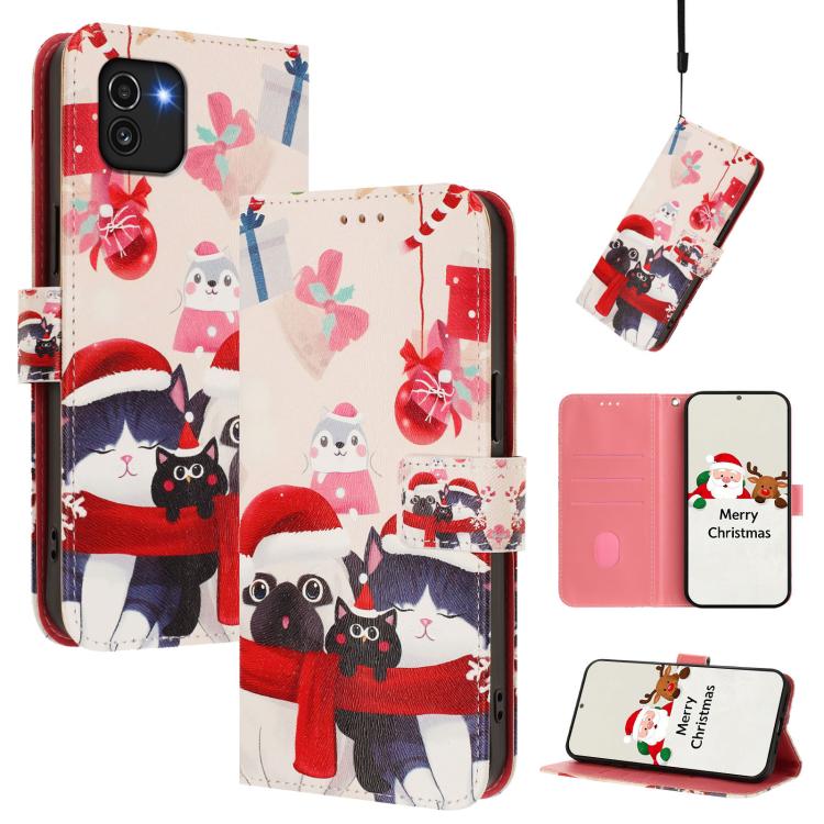 Christmas Series Buckle Leather Phone Case with Hand Strap, For Samsung Galaxy A03 164mm, For Samsung Galaxy A03 166mm