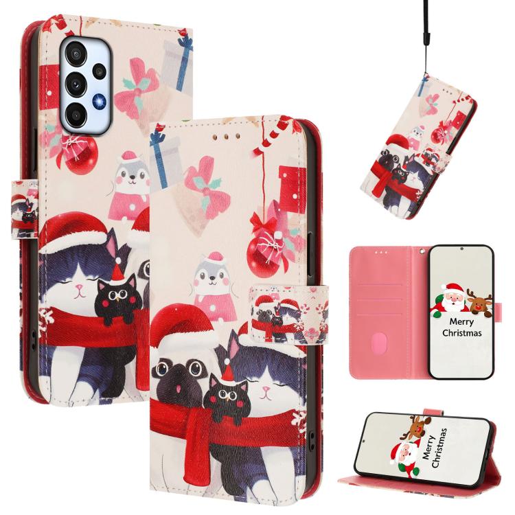 Christmas Series Buckle Leather Phone Case with Hand Strap, For Samsung Galaxy M34 5G / F34 5G, For Samsung Galaxy A25 5G, For Samsung Galaxy M54 5G / F54 5G, For Samsung Galaxy M14 5G, For Samsung Galaxy A24 4G, For Samsung Galaxy A23 5G / 4G / M23 / ...