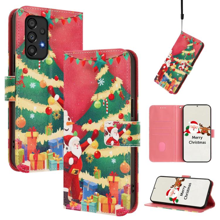 Christmas Series Buckle Leather Phone Case with Hand Strap, For Samsung Galaxy A34 5G, For Samsung Galaxy A54 5G, For Samsung Galaxy A13 5G / 4G / A04 / A04s, For Samsung Galaxy M53 5G, For Samsung Galaxy M33 5G, For Samsung Galaxy A53 5G              ...