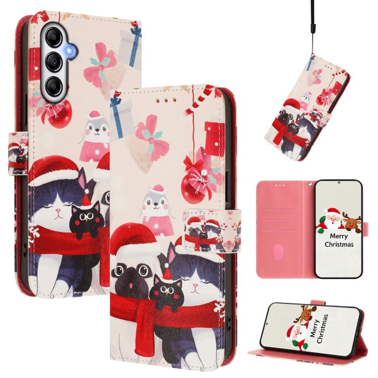 Christmas Series Buckle Leather Phone Case with Hand Strap, For Samsung Galaxy A16 5G / 4G, For Samsung Galaxy A05s / F14 4G, For Samsung Galaxy M35 5G, For Samsung Galaxy M55 5G / C55 5G, For Samsung Galaxy M15 5G / F15 5G, For Samsung Galaxy A15 5G /...