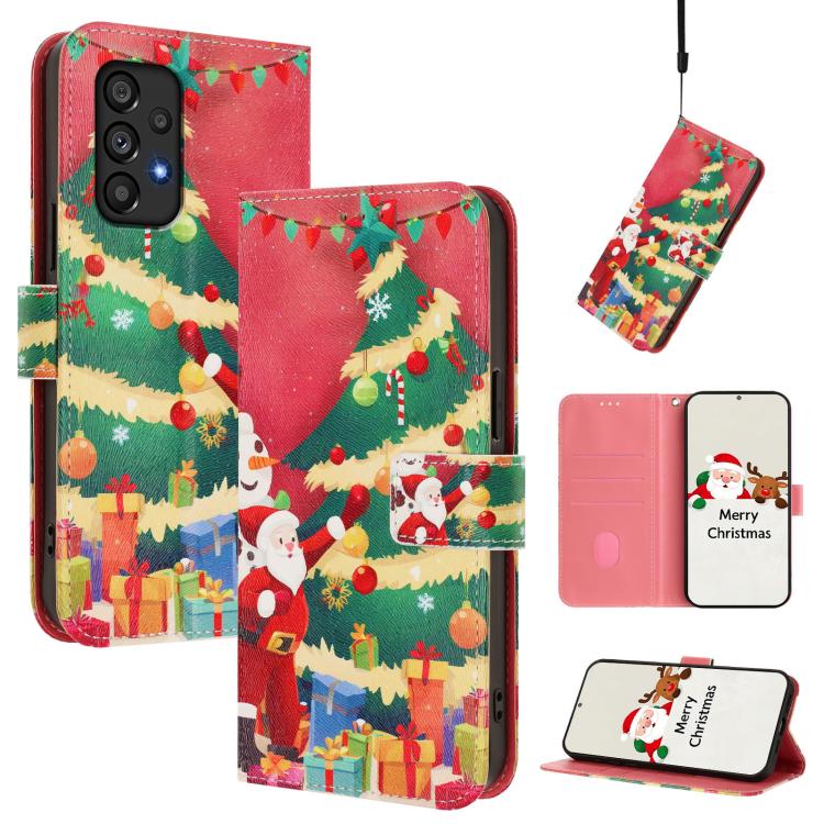 Christmas Series Buckle Leather Phone Case with Hand Strap, For Samsung Galaxy A34 5G, For Samsung Galaxy A54 5G, For Samsung Galaxy A13 5G / 4G / A04 / A04s, For Samsung Galaxy M53 5G, For Samsung Galaxy M33 5G, For Samsung Galaxy A53 5G              ...