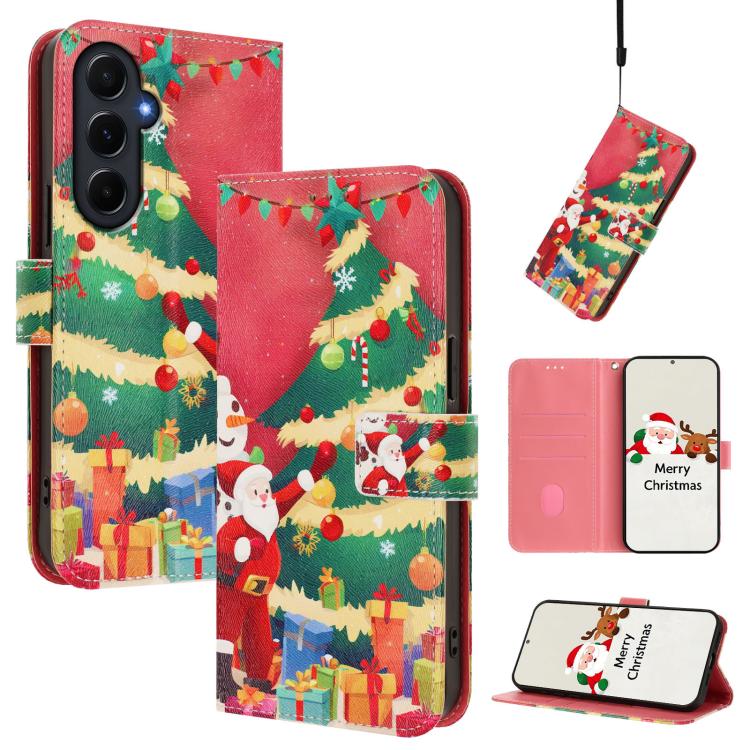 Christmas Series Buckle Leather Phone Case with Hand Strap, For Samsung Galaxy A16 5G / 4G, For Samsung Galaxy A05s / F14 4G, For Samsung Galaxy M35 5G, For Samsung Galaxy M55 5G / C55 5G, For Samsung Galaxy M15 5G / F15 5G, For Samsung Galaxy A15 5G /...