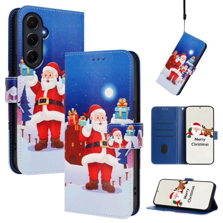 Christmas Series Buckle Leather Phone Case with Hand Strap, For Samsung Galaxy A16 5G / 4G, For Samsung Galaxy A05s / F14 4G, For Samsung Galaxy M35 5G, For Samsung Galaxy M55 5G / C55 5G, For Samsung Galaxy M15 5G / F15 5G, For Samsung Galaxy A15 5G /...