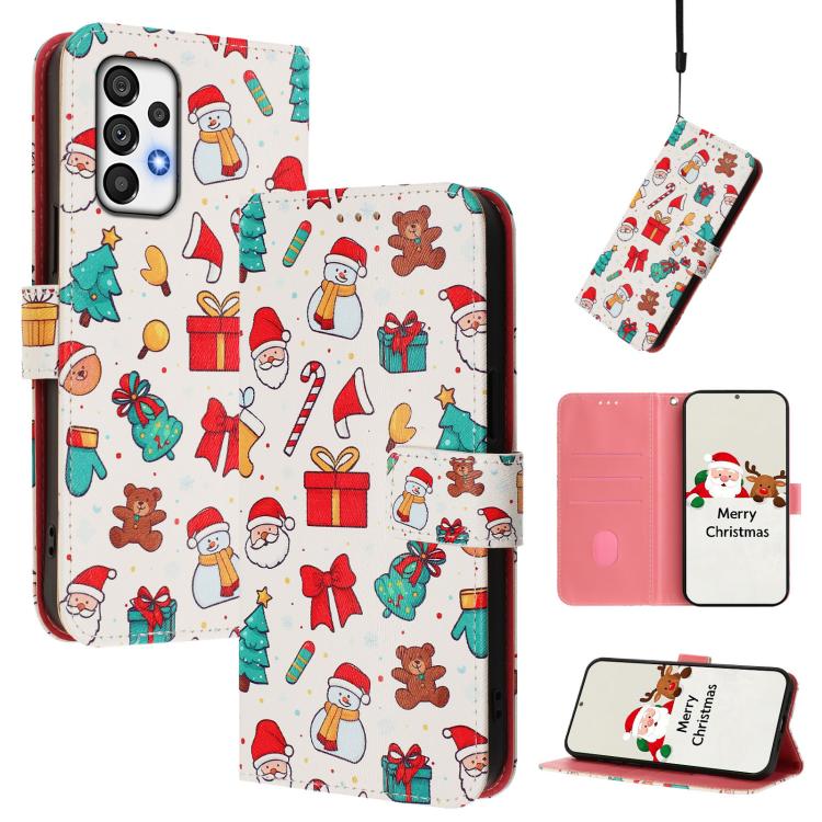 Christmas Series Buckle Leather Phone Case with Hand Strap, For Samsung Galaxy A34 5G, For Samsung Galaxy A54 5G, For Samsung Galaxy A13 5G / 4G / A04 / A04s, For Samsung Galaxy M53 5G, For Samsung Galaxy M33 5G, For Samsung Galaxy A53 5G              ...
