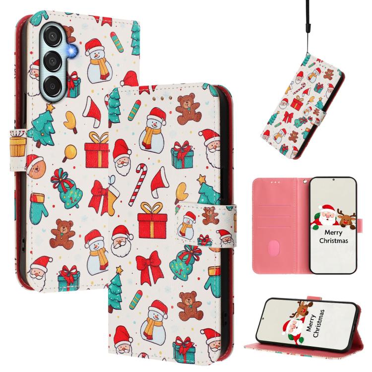 Christmas Series Buckle Leather Phone Case with Hand Strap, For Samsung Galaxy A16 5G / 4G, For Samsung Galaxy A05s / F14 4G, For Samsung Galaxy M35 5G, For Samsung Galaxy M55 5G / C55 5G, For Samsung Galaxy M15 5G / F15 5G, For Samsung Galaxy A15 5G /...