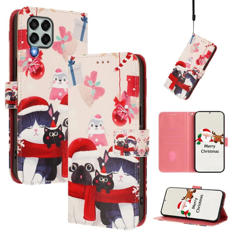 Christmas Series Buckle Leather Phone Case with Hand Strap, For Samsung Galaxy A34 5G, For Samsung Galaxy A54 5G, For Samsung Galaxy A13 5G / 4G / A04 / A04s, For Samsung Galaxy M53 5G, For Samsung Galaxy M33 5G, For Samsung Galaxy A53 5G              ...