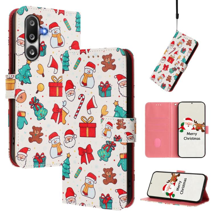 Christmas Series Buckle Leather Phone Case with Hand Strap, For Samsung Galaxy M36 5G, For Samsung Galaxy A17 / A26 5G, For Samsung Galaxy M56 5G, For Samsung Galaxy F16 5G / M16 5G, For Samsung Galaxy F06 5G / M06 5G, For Samsung Galaxy A06 5G / 4G   ...