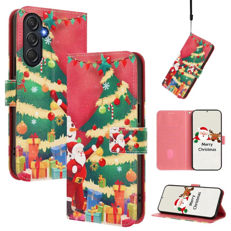 Christmas Series Buckle Leather Phone Case with Hand Strap, For Samsung Galaxy A16 5G / 4G, For Samsung Galaxy A05s / F14 4G, For Samsung Galaxy M35 5G, For Samsung Galaxy M55 5G / C55 5G, For Samsung Galaxy M15 5G / F15 5G, For Samsung Galaxy A15 5G /...