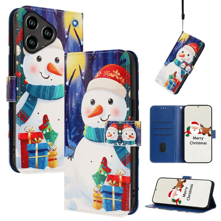 Christmas Series Buckle Leather Phone Case with Hand Strap, For ZTE Blade A76 4G