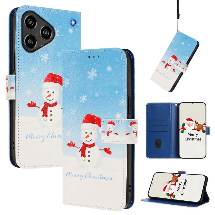 Christmas Series Buckle Leather Phone Case with Hand Strap, For ZTE Blade A76 4G