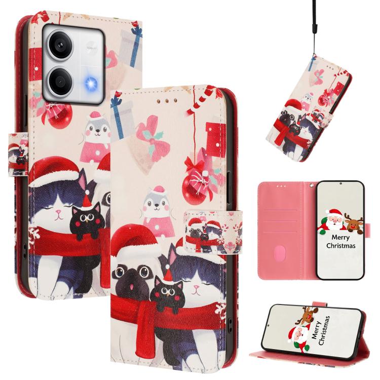 Christmas Series Buckle Leather Phone Case with Hand Strap, For Redmi 14C 4G / A4 5G / 14R 5G / A3 Pro, For Redmi K70 Ultra 5G, For Redmi A3 4G / A3x 4G, For Redmi 13C 4G / 5G / Xiaomi Poco C65 / M6, For Redmi Note 13 4G Global                         ...