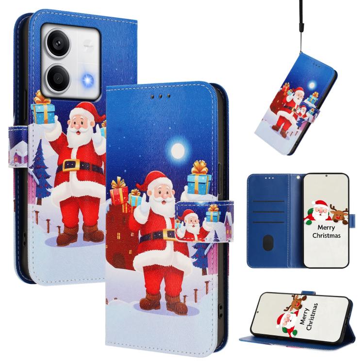 Christmas Series Buckle Leather Phone Case with Hand Strap, For Redmi 14C 4G / A4 5G / 14R 5G / A3 Pro, For Redmi K70 Ultra 5G, For Redmi A3 4G / A3x 4G, For Redmi 13C 4G / 5G / Xiaomi Poco C65 / M6, For Redmi Note 13 4G Global                         ...