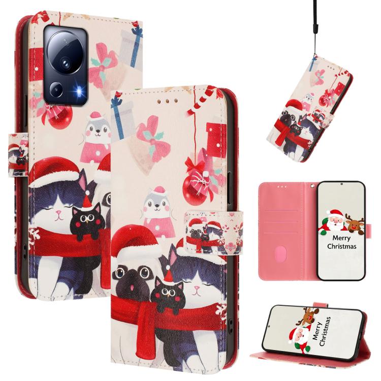 Christmas Series Buckle Leather Phone Case with Hand Strap, For Xiaomi 14 Ultra 5G, For Xiaomi 14 Pro 5G, For Xiaomi 14 5G, For Xiaomi 13T / 13T Pro / Redmi K60 Ultra 5G, For Xiaomi 13 Ultra, For Xiaomi Civi 3 5G, For Xiaomi Poco C55 / Redmi 11A       ...