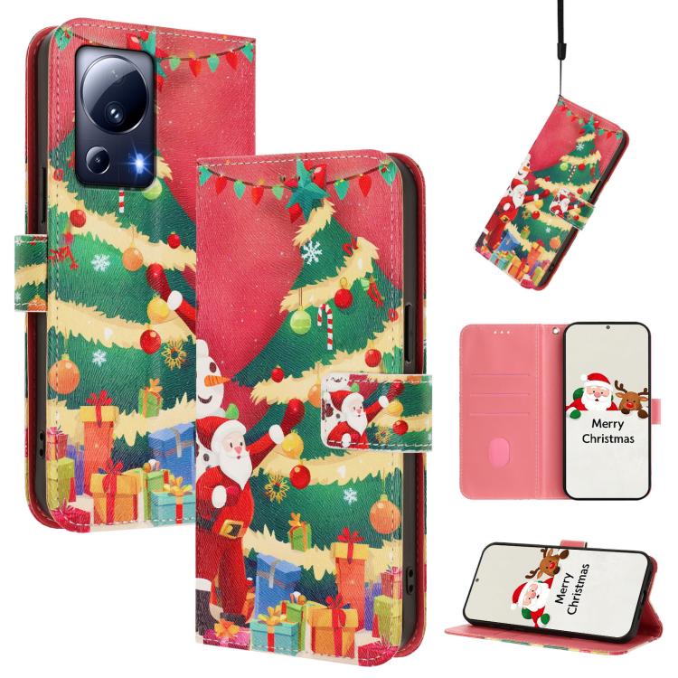 Christmas Series Buckle Leather Phone Case with Hand Strap, For Xiaomi 14 Ultra 5G, For Xiaomi 14 Pro 5G, For Xiaomi 14 5G, For Xiaomi 13T / 13T Pro / Redmi K60 Ultra 5G, For Xiaomi 13 Ultra, For Xiaomi Civi 3 5G, For Xiaomi Poco C55 / Redmi 11A       ...