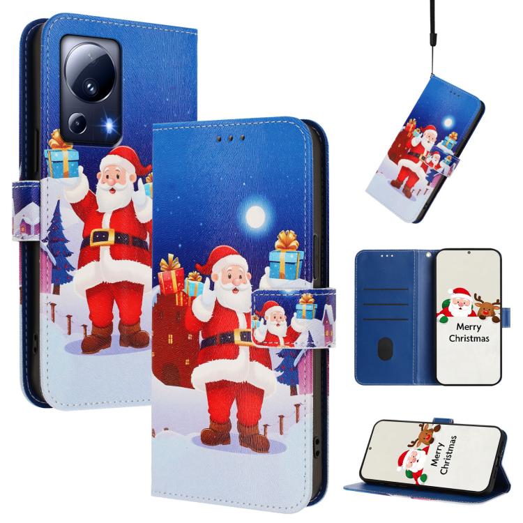Christmas Series Buckle Leather Phone Case with Hand Strap, For Xiaomi 14 Ultra 5G, For Xiaomi 14 Pro 5G, For Xiaomi 14 5G, For Xiaomi 13T / 13T Pro / Redmi K60 Ultra 5G, For Xiaomi 13 Ultra, For Xiaomi Civi 3 5G, For Xiaomi Poco C55 / Redmi 11A       ...