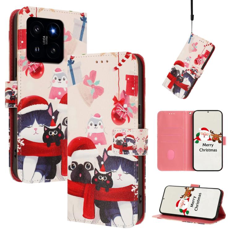 Christmas Series Buckle Leather Phone Case with Hand Strap, For Xiaomi 14 Ultra 5G, For Xiaomi 14 Pro 5G, For Xiaomi 14 5G, For Xiaomi 13T / 13T Pro / Redmi K60 Ultra 5G, For Xiaomi 13 Ultra, For Xiaomi Civi 3 5G, For Xiaomi Poco C55 / Redmi 11A       ...