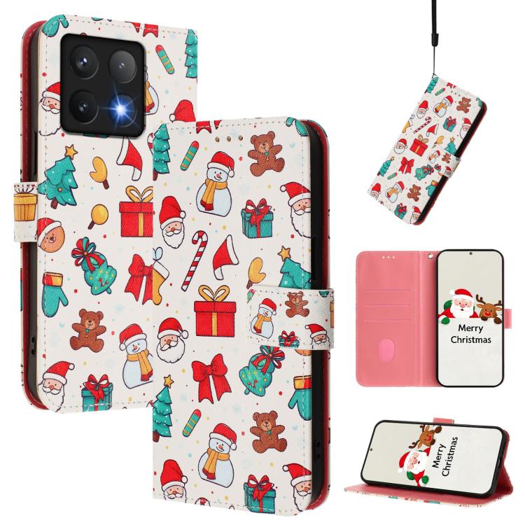 Christmas Series Buckle Leather Phone Case with Hand Strap, For Xiaomi 15 Pro, For Xiaomi 15, For Xiaomi 14T Pro 5G, For Xiaomi 14T 5G, For Xiaomi Poco F6 5G, For Xiaomi Poco F6 Pro 5G, For Xiaomi Poco X6 Neo 5G, For Xiaomi Poco X6 Pro